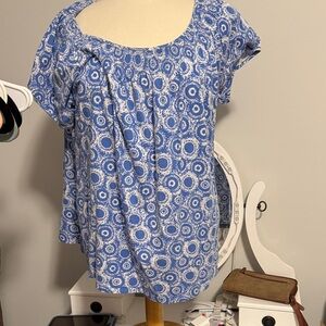 Madison Blue and White Patterned Blouse